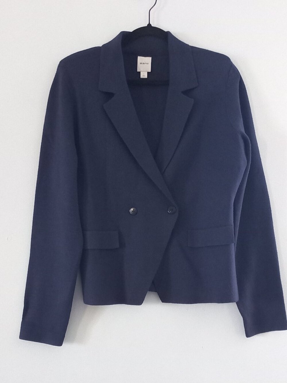 MAEVE ANTHROPOLOGIE Navy blue knit double breasted blazer